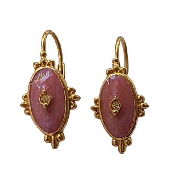 Vintage Gold and Pink Enamel Earrings - Picture 3 of 8